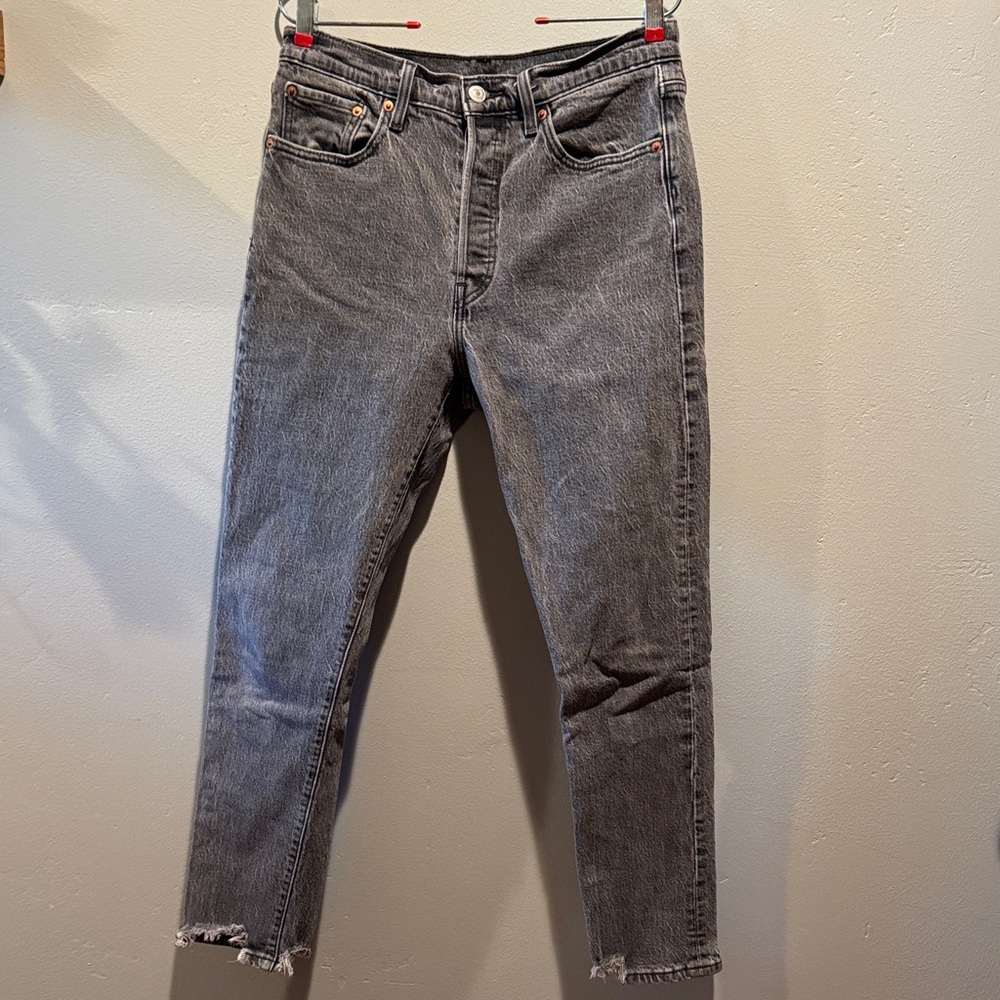 Levi’s Levi Strauss 501 S Skinny Grey High Rise Cotton Denim Jeans Distressed